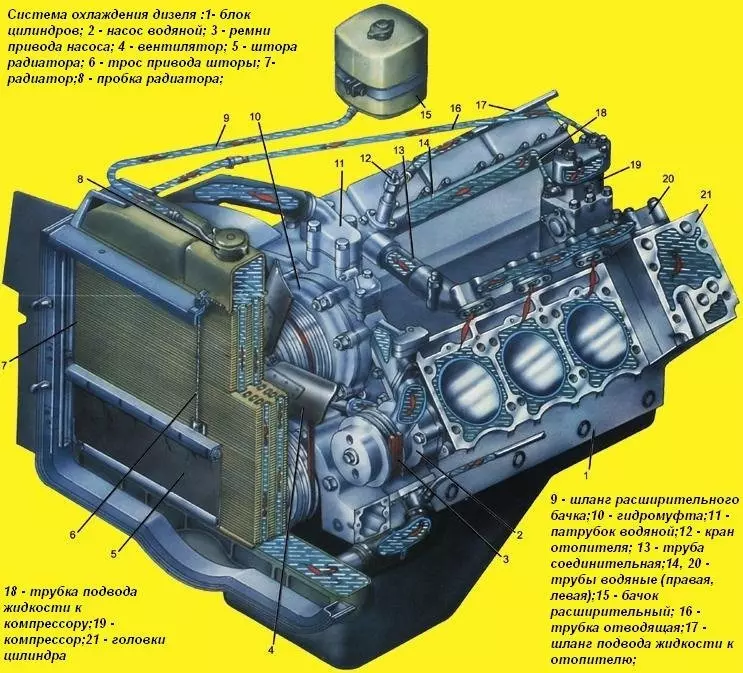 Схема расположения водяного насоса на двигателе автомобиля КАМАЗ