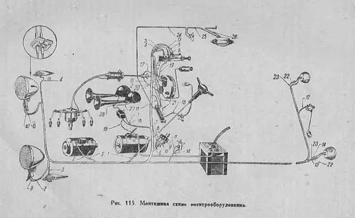 Принципиальная схема электрооборудования ГАЗ М1 образца 1939 года